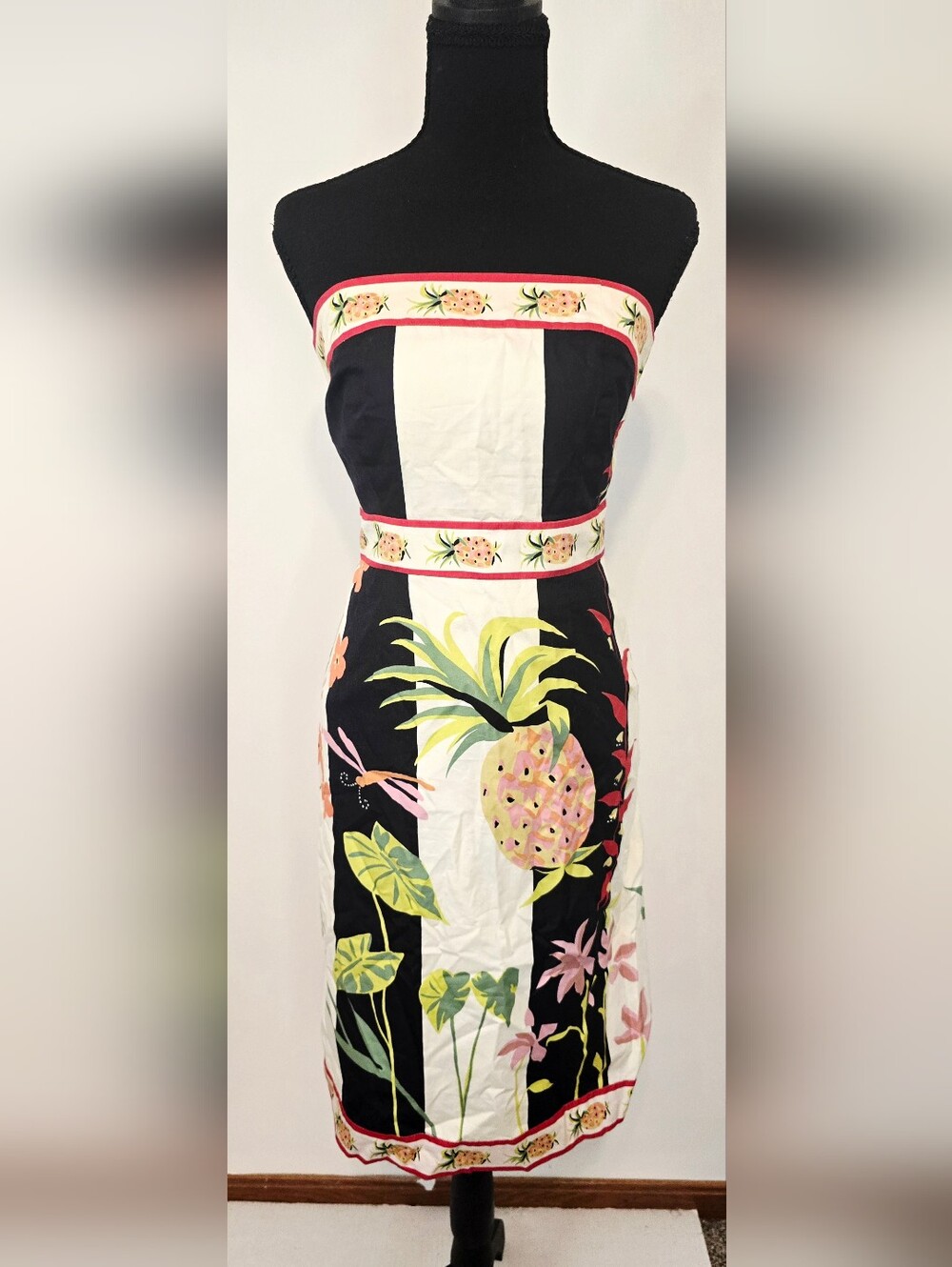 Vintage J Crew Pineapple Tropical Print Strapless Sheath Dress Cotton